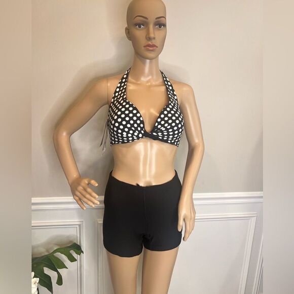 NWT COCO REEF Bikini Swim Top Reversible Twist Black Polka Dots - Picture 5 of 7